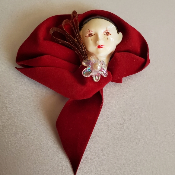 Vintage Geisha Girl Mask Brooch - Picture 9 of 11